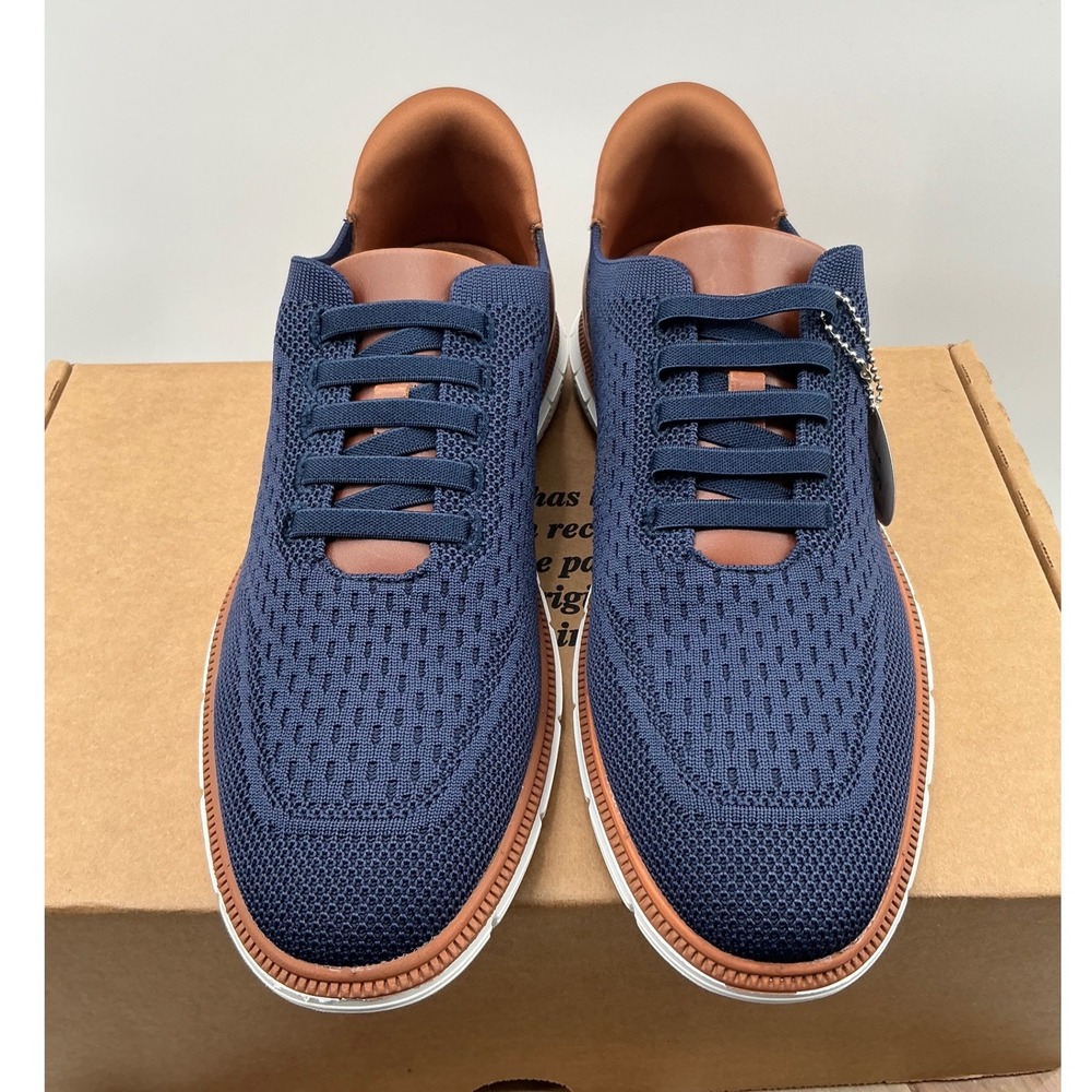 Marc Joseph Mens Navy Blue Knit Slip On Sneakers Brown Heel Z18062-A-N Size 9